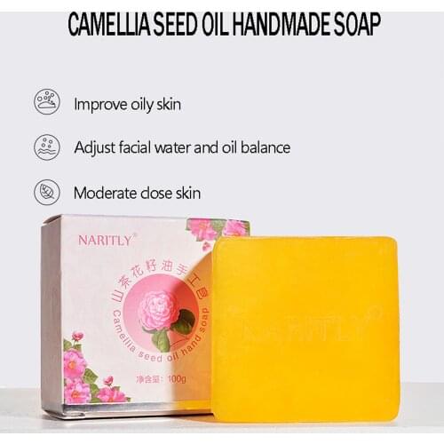 Camellia Seed Oil Handmade Soap Natural Extract Gently Clean Blackhead Pore Pachulosis Oily Skin Acne Pimples Antioxidant Repair