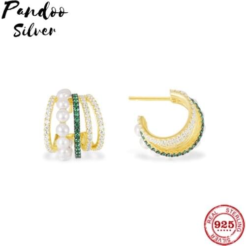 Fashion Charm Original 1:1 Copy, white & Green Sterling Hoop Luxury Earrings With Pearls Jewelry Gift For Female