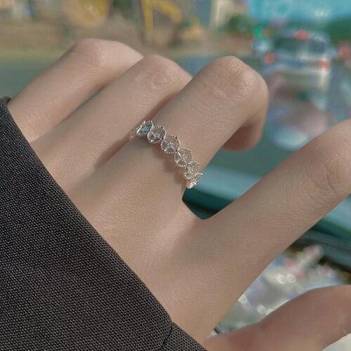 Trendy Jewelry Geometric Rings Popular Design Silvery Plating High Quality Shiny Crystal Metal Ring For Women Gifts