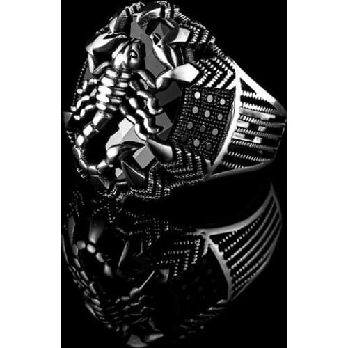 Genuine 925 Sterling Silver Scorpion Ring for Men Natural Black Zircon Stone Mens Cool Punk Male Rings Fashion Jewelry Gift