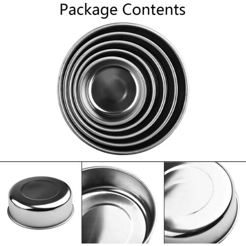 5pcs/set Stainless Steel Food Storage Bowls Silver Fresh-keeping Boxes With Clear Plastic Lids 10cm / 12cm / 14cm / 16cm / 18cm