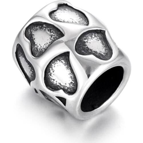 316L Stainless Steel Barrel Bead Heart Polished 5.5mm Large Hole Metal Beads Charms for DIY Bracelet Jewelry Making Accessories