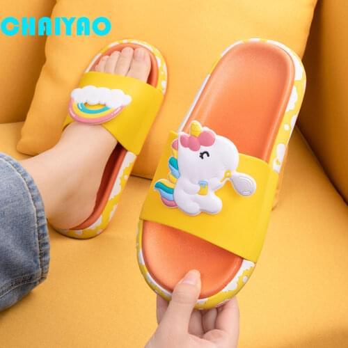 2021 New Kids Rainbow Unicorn Slippers Cute Cartoon DinosaurFlip Flop Slippers For Boys Girl Summer Beach Shoes Children Sandals