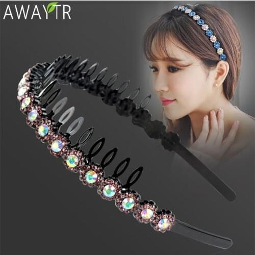 2019 Colorful Rhinestone Flower Hair Hoop Fashion Headband Fixed Hairbands for Women Girls Bezel Hair Band Hair Accessories