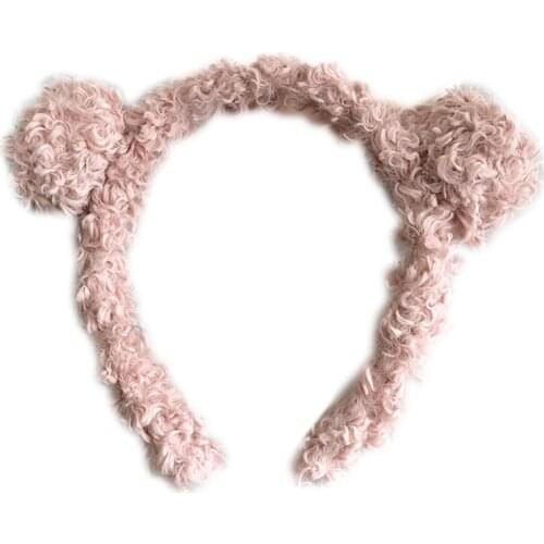 Women Girls Cute Cartoon Bear Ears Headband Winter Thicken Fuzzy Plush Candy Color Hair Hoop Makeup Wash Face Headpiece