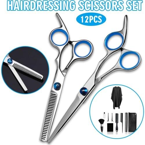 12PCS Barber Scissors Cutting Styling Tool Hair Cutting Thinning Scissors Salon Hairdressing Set Hairdressing Shear Accessories