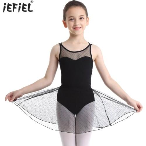 Girls Spliced Tutu Dress Summer Sleeveless Mesh Criss-cross Back Leotard Dress Kids Stage Party Dance Costume Set