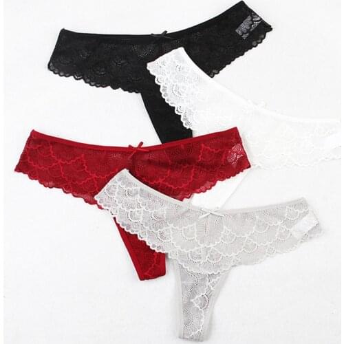 Sexy Seamless T-pants Thong Hot Temptation Transparent Low-Rise Ladies Underwear Lace Cotton Crotch Embroidered Underwear
