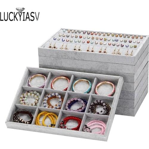 Grey Velvet Jewelry Storage Tray Box Ring Bracelet Pendant Necklace Tray Display Picking Tray For Jewelry Display Ring Necklace