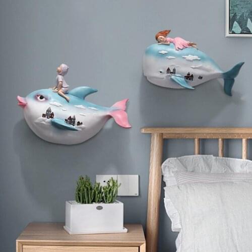 MODERN 3D RESIN WHALE GIRL BOY WALL HANGING ORNAMENTS HOME KID BED ROOM WALL MURAL DECORATION HOTEL PORCH WALL STICKER CRAFTS