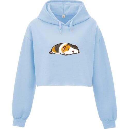 Guinea Pig Top Hoodie Cotton Harajuku Sweatshirt for Women 90s Aesthetic Drop Shoulder Hoddies Long Sleeve Korean Kawaii Cropped