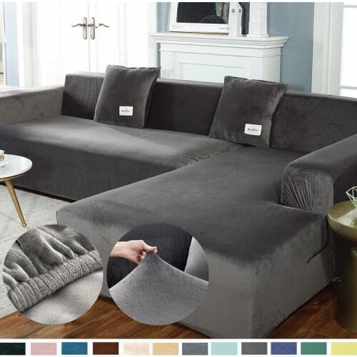 High Elastic Thick Brushed Sofa Cover Modern Solid Couch Slipcover Winter Comfortable Warm Furniture Seat Procetor Easy Install