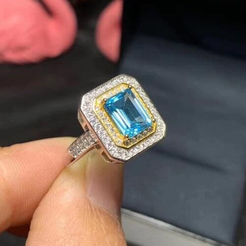 CoLife Jewelry Classic Gemstone Ring for Man 6mm*8mm Natural Blue Topaz Man Ring 925 Silver Topaz Jewelry Gift for Man