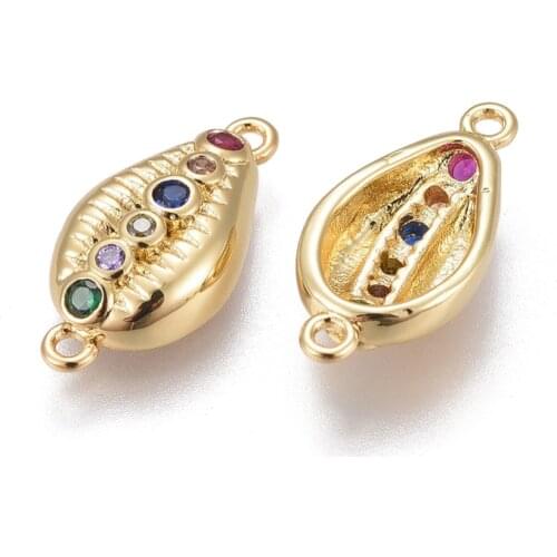10pcs Golden Brass Micro Pave Cubic Zirconia Cowrie Shell Links for jewelry making bracelet accessories Connector 17.5x8.5x3.5mm