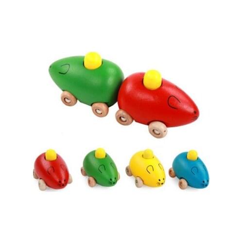 1pcs wooden color sound mouse toy car model children cognitive aids