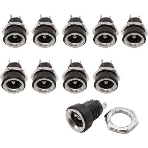 10pcs DC Power Supply Jack Socket Female Panel Mount Connector 2-Pin Plug Adapter 2 Terminal Types 3A 12v Connectors5.5 X 2.1mm
