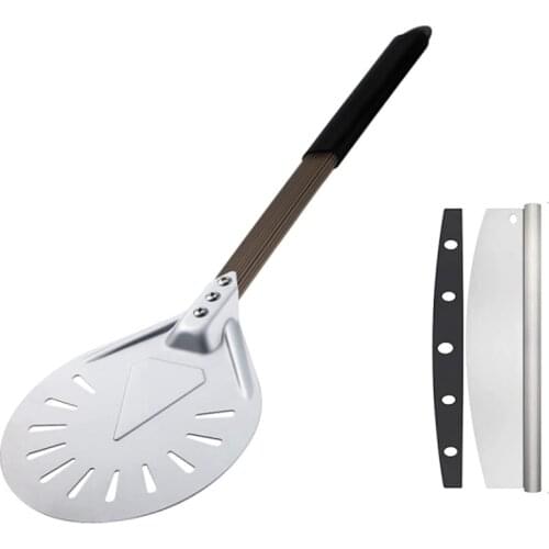 2 Pieces Turning Pizza Peel with 8 Inches Perforated Round Pizza Paddle and 15 Inches Metal Detachable Handle 14 Inches