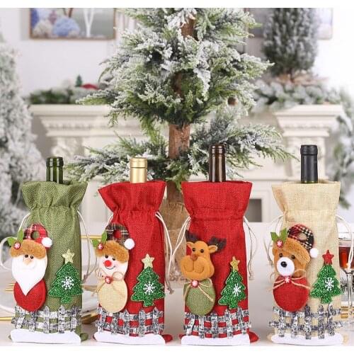 2021 Christmas Red Wine Bottle Covers Bag Glitter Holiday Santa Claus Champagne Bottle Cover Christmas Decorations For Home U3