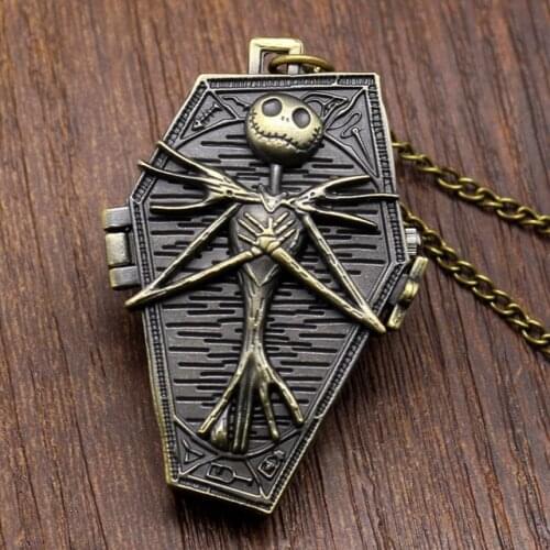 50pcs/lot Hot Sell Zombie Pocket Watch Mummy Quartz Fob Flip Watch Necklace Wholesale