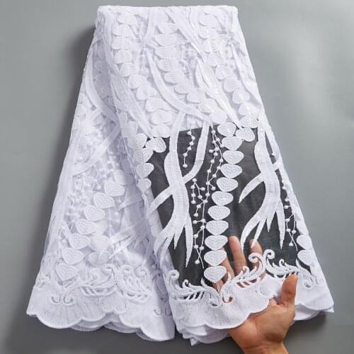 African Lace Fabric 2021 High Quality Lace New White French Tulle Sewing Embroidery Fabrics 5 Yards Dresses For Women PartyA2542