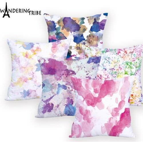 Watercolor Painting Pillow Cover Decoration Living Room Relax Throw Pillows Cartoon Cushions Decoration Bed Hand Painted