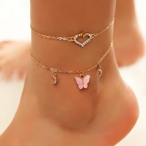 Love Heart ECG Butterfly Moon Charms Women Anklet Ankle Bracelet Sexy Barefoot Sandal Beach Foot Jewelry For Lady Perfect Gift