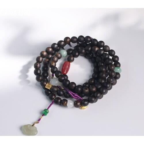 Natural Dala Dry ChenXiang 108 Bracelets Hetian Jade Ruyi Suo South Red Jadeite Dry Green Accessories Multi-circle Bracelet