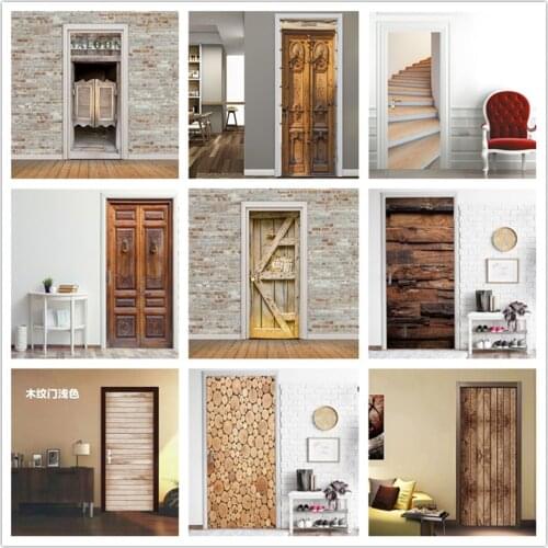 Western Bar Wood Door Stickers DIY Self-adhesive Waterproof Wallpaper for Door Home Decoration Bedroom Living Room Mural Decals
