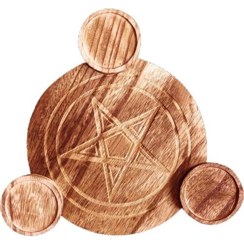 Wooden Candle Holder Astrology Pentacle Altar Plate Divination Magic Candlestick Table Energy Ornaments Tarot Supplies 2021 New