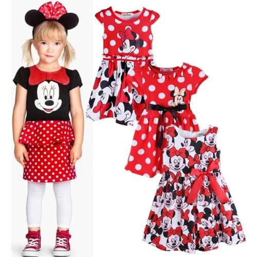 Kids Clothes Summer Girls Dress Cartoon Minnie Mouse Dress Little Girls Costume Pink Toddler Girls Dresses Casual 2-6y