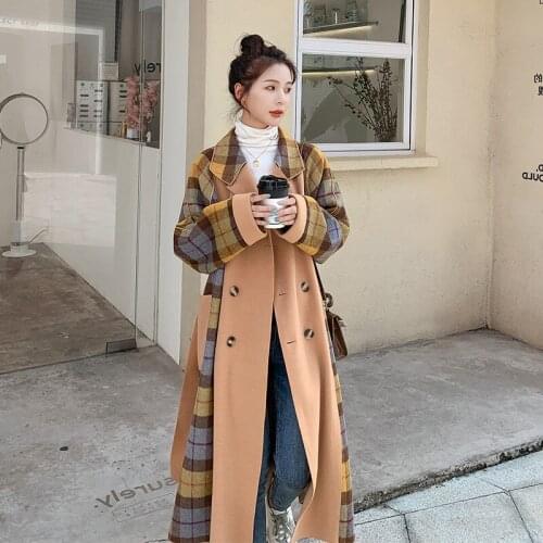 Double Faced Cashmere Plaid Coat for Women in Autumn and Winter 2021