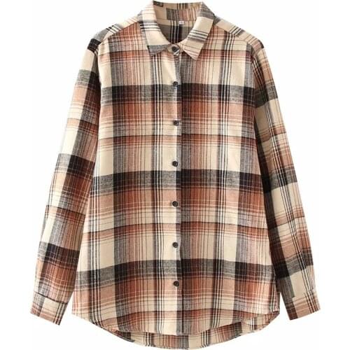 DYLQFS 2021 Autumn Women Plaid Lapel Long Sleeve Jacket Female Vintage Streetwear Single-breasted Casual Fashion Chic Tops