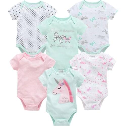 Short Sleeve Unisex 6 3 Pcs Baby Bodysuit Summer Soft Cotton Bebe Newborn Clothes 0-12M Infant Clothing Toddler Jumpsuit