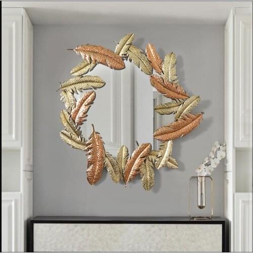 American Wrought Iron Decorative Mirror Wall Hanging Crafts Restaurant Cafe Wall Mural Ornaments Background Wall Sticker Decor