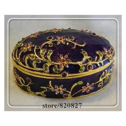 Classic Jewelry Box Crystals Keepsake Box Oval Shaped Trinket Jewelry Box Multi-Color Jeweled Wedding Ring Holding Gift Box