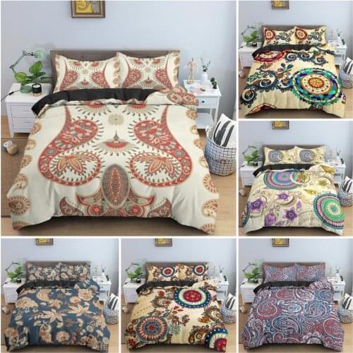 3D Ethnic Flowers Bedding Set Mandala Style Duvet Cover Set Luxury Soft Quilt Cover King Queen Full Twin Bedclothes 2/3PCS