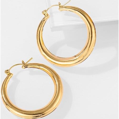 Gold Color Exaggerated Round Circle Earrings for Women Oversize Hoop Earrings Ear Rings Buckle Retro Female Jewelry Gift