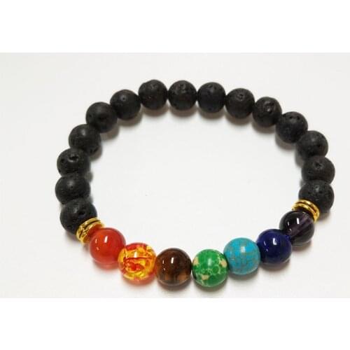 LELX 1PC New 7 Chakra Bracelet Men Black Lava Healing Balance Beads Reiki Buddha Prayer Natural Stone Yoga Bracelet For Women