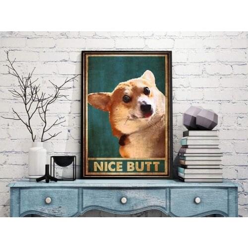 Metal Sign Nice Butt Corgi Shiba Inu Animal Family Bedroom Living Room Home Wall Decoration Retro Metal Sign 8X12 Inch