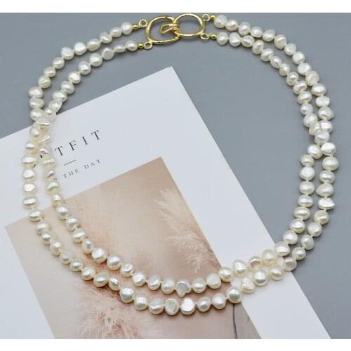 Fashion double-layer necklace, white small baroque pearls, 18K gold-plated chain buckle, can be worn at will, ladies necklace