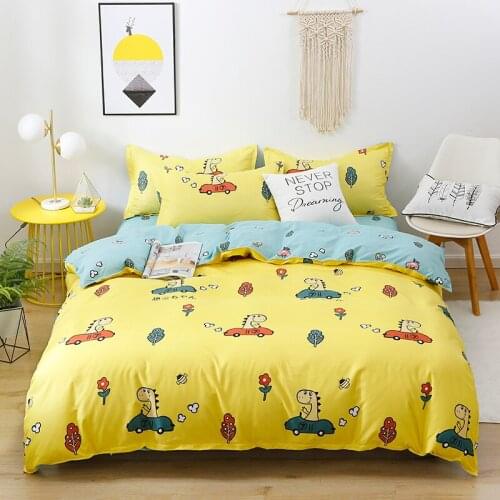 Cartoon Dinosaur Car Kawaii Comforter Bedding Set Cute Luxury Fashion Kids King Queen Twin Size Bed Linen Duvet Cover Set Gifts