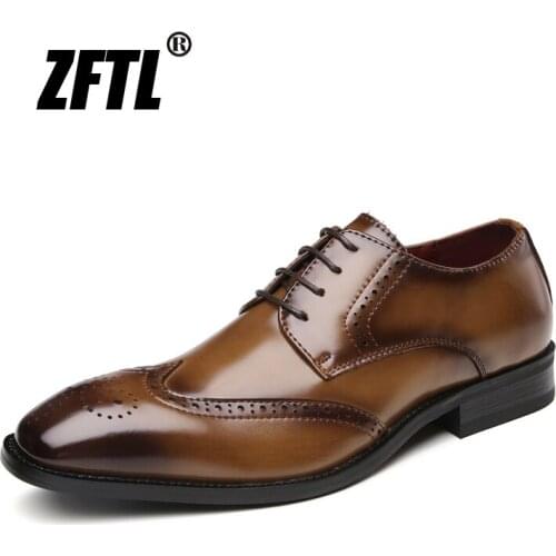 ZFTL New Mens Dress shoes genuine leather man oxford shoes male Bullock formal shoes male business lace-up Wedding shoes 0141