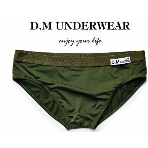 Fashion Gay Men personality mens Green Solid Color Letter Smooth Brief comfortable breathable low waist sexy Underwear