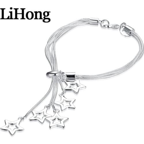 New 925 Sterling Silver Jewelry Bracelet Five Sky Star Hollow Snake Chain Bracelet Female Charm Engagement Party Wedding Fashion