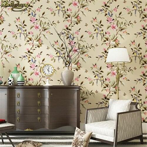 Beibehang flowers birds non wovens wall paper roll background TV room living room bedroom American country wallpaper for wall