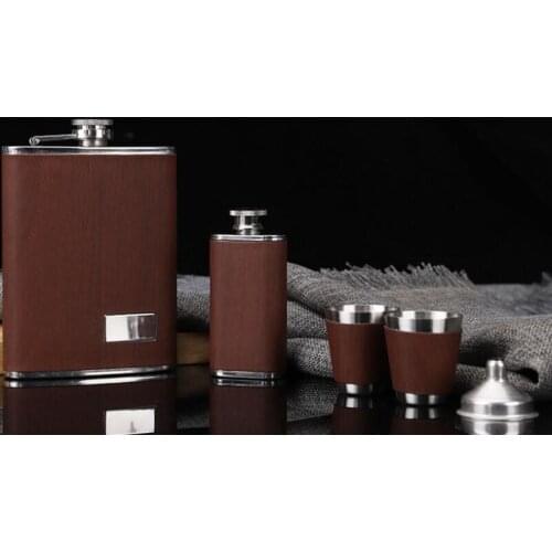 Wood Grain Pattern 9 OZ Hip Flask Set Two Flask Whiskey Wine Stainless Steel Alcohol Flagon Bottle Travel Drinkware For Gifts