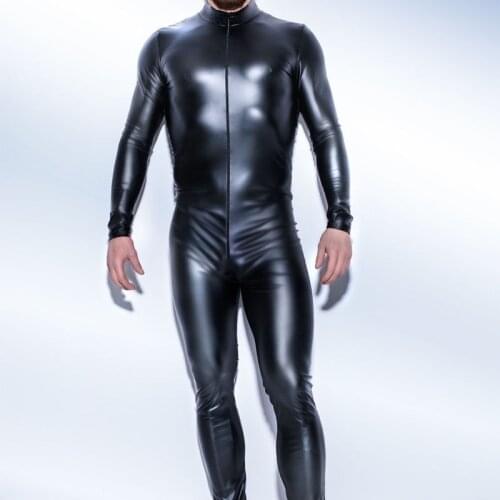 Hot Men Sexy Bodysuit Faux Latex Male Erotic Jumpsuit Club Stage Costume Gays Sexy Lingerie Plus Size Latex Catsuit Porno Man