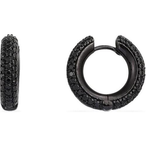 SOELLE High Quality Fashion Real 925 Sterling Silver Paved Black Cubic Zirconia Simple Hoop Earrings Women Fashion Party Jewelry