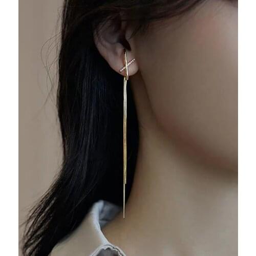 Tassel Earrings Cross Snake Chain Gold Color Dangle Earrings for Women Wedding Drop Earing Simple Fashion Jewelry Gifts