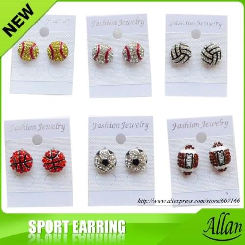 Earring Softball Baseball Football Basketball Volleyball Soccer Rhinestone Crystal Bling for Girls Headbands Sports